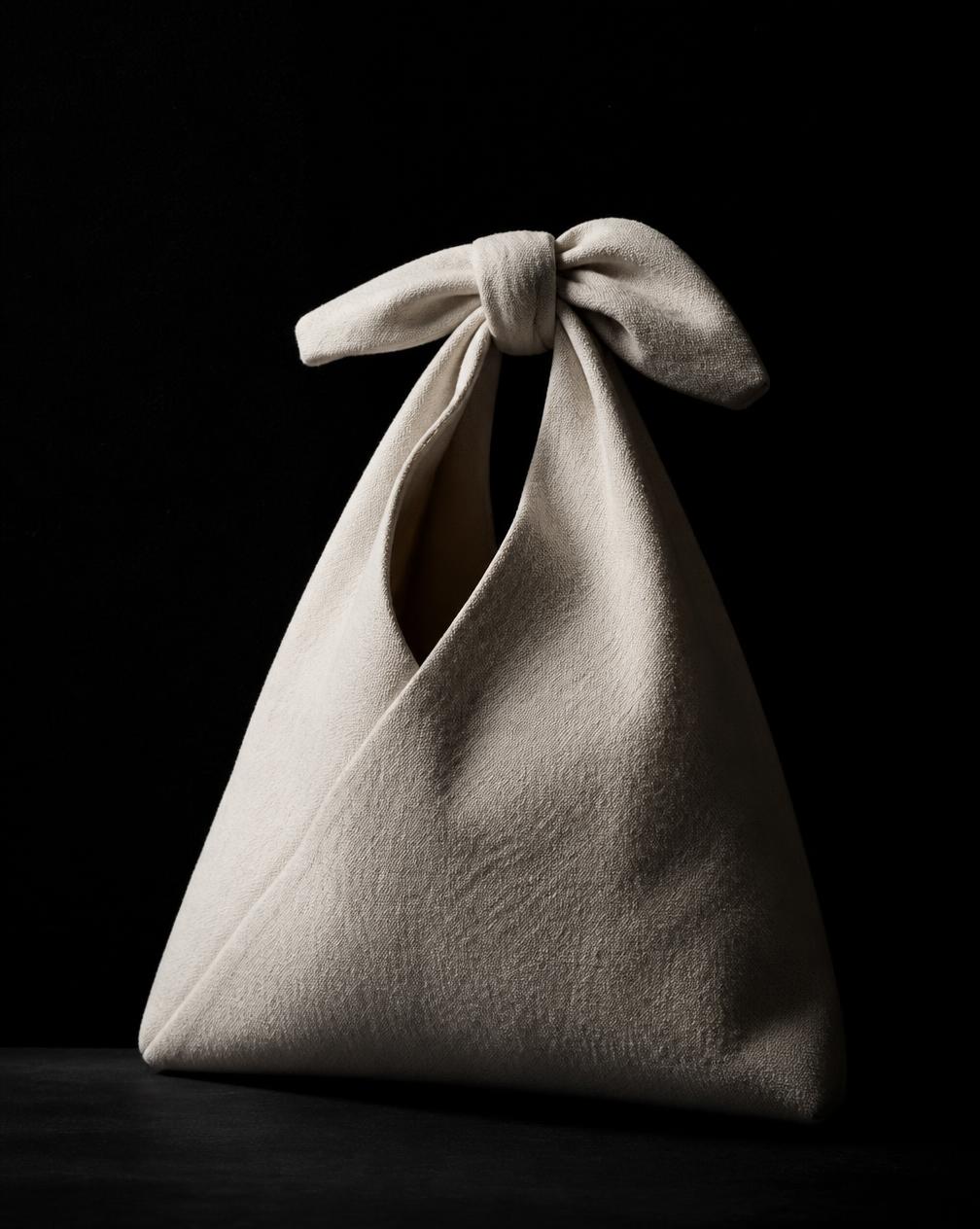Cream textured handmade Japanese knot bag