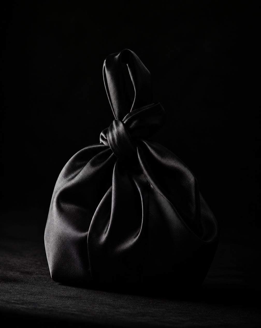 Black satin handmade Japanese knot bag
